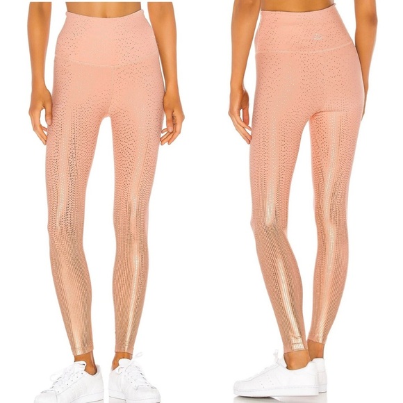 Beyond Yoga Pants - Beyond Yoga Womens Drip Dot High Waisted Leggings Sz XS Coral Gold Atheisure
